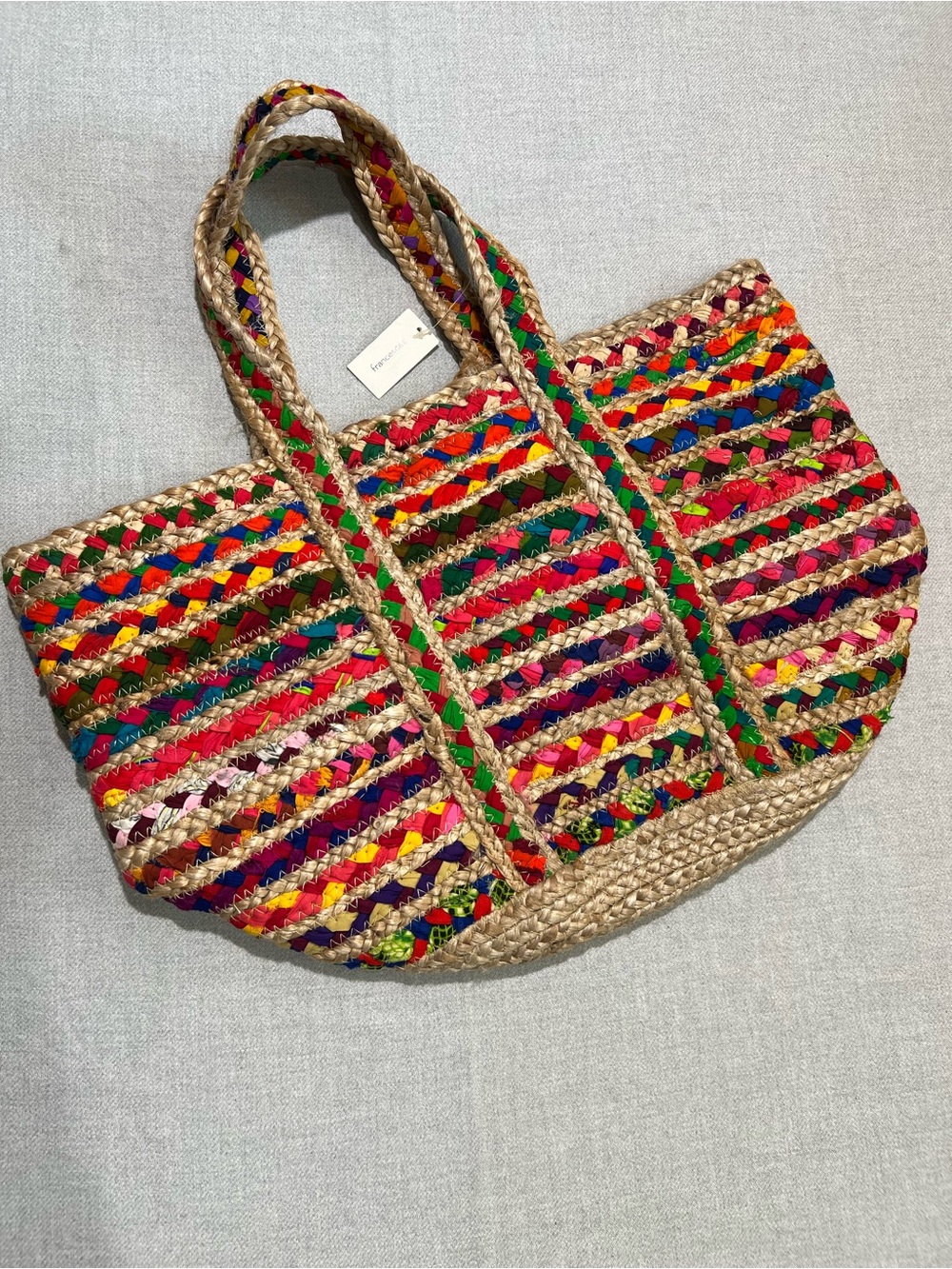 NWT Francesca’s Multicolor Woven Straw Tote Bag / Blanket Storage
